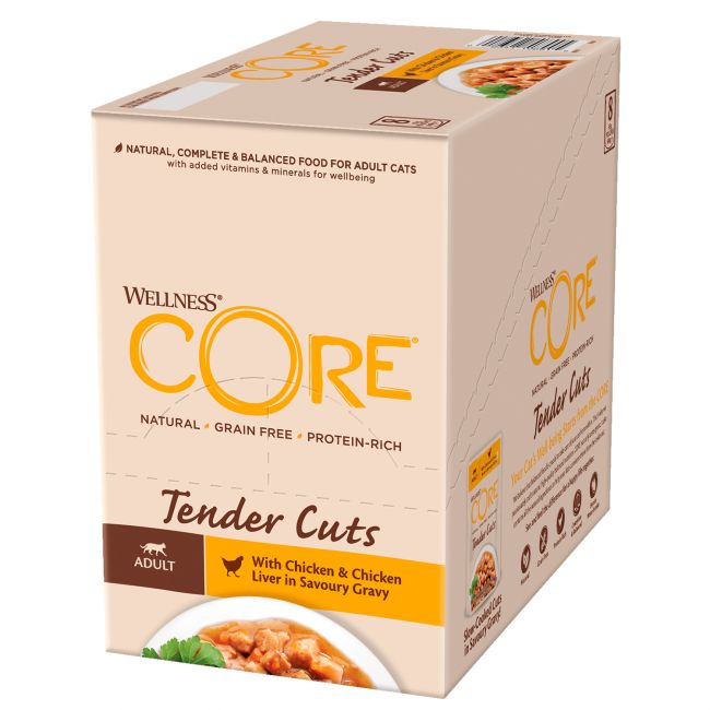 Влажный корм CORE TENDER CUTS для кошек, из курицы с куриной печенью в виде нарезки в соусе, паучи 85 г Влажный корм CORE TENDER CUTS для кошек, из курицы с куриной печенью в виде нарезки в соусе, паучи 85 г