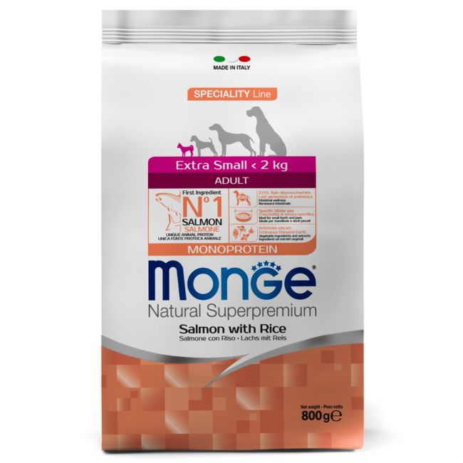 Сухой корм Monge Dog Speciality Line Monoprotein Extra Small для взрослых собак миниатюрных пород, с лососем и рисом 800 г Сухой корм Monge Dog Speciality Line Monoprotein Extra Small для взрослых собак миниатюрных пород, с лососем и рисом 800 г