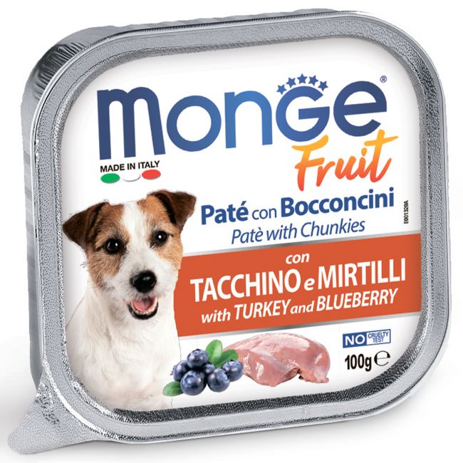 Влажный корм Monge Dog Fruit для собак,с индейкой с черникой, консервы 100 г Влажный корм Monge Dog Fruit для собак,с индейкой с черникой, консервы 100 г