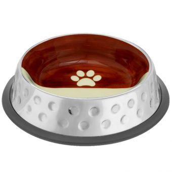 Миска Mr.Kranch из нержавеющей стали с керамическим покрытием Candy 850 мл, нескользящее основание, коричневая с белым