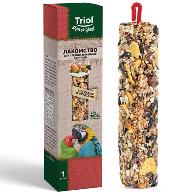 Лакомство для средних и крупных попугаев с орехами и фруктами, 110г, Triol Original Лакомство для средних и крупных попугаев с орехами и фруктами, 110г, Triol Original