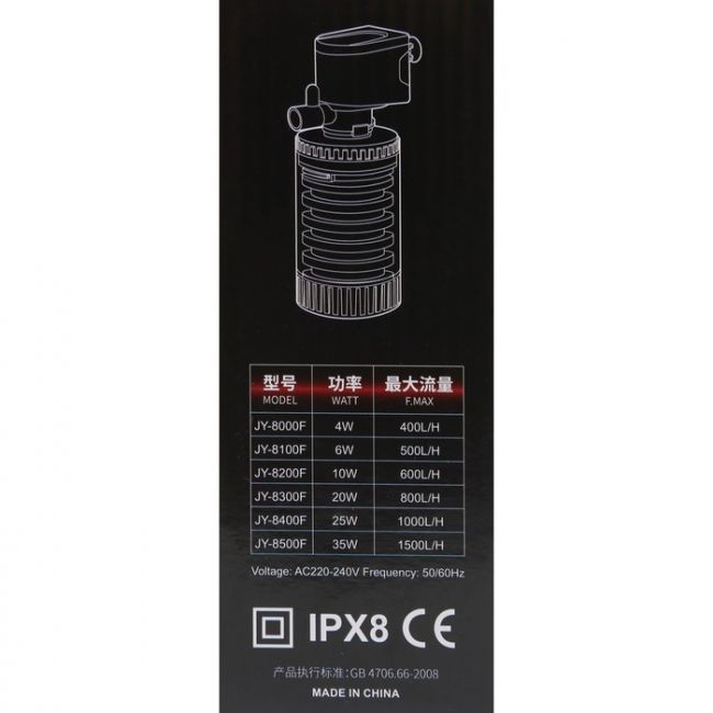 Фильтр внутренний JINGYE JY-8000F, 400 л/ч, 4 Вт Фильтр внутренний JINGYE JY-8000F, 400 л/ч, 4 Вт