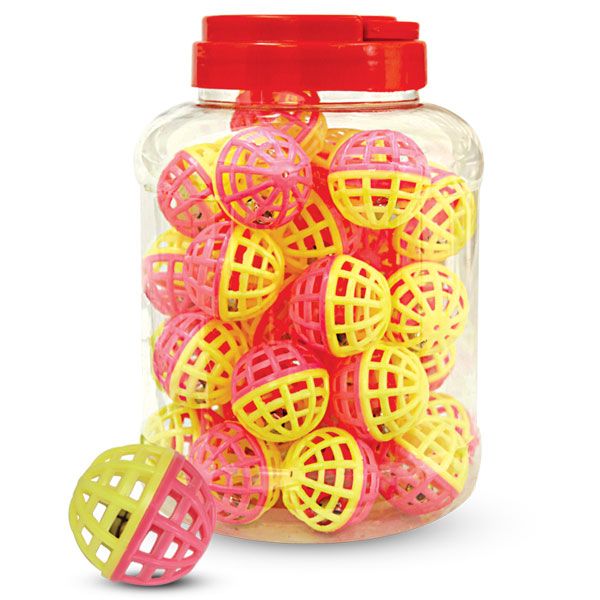 Игрушка для кошек "Мяч-погремушка", желто-розовый, d40мм (банка 40шт.) Игрушка для кошек "Мяч-погремушка", желто-розовый, d40мм (банка 40шт.)
