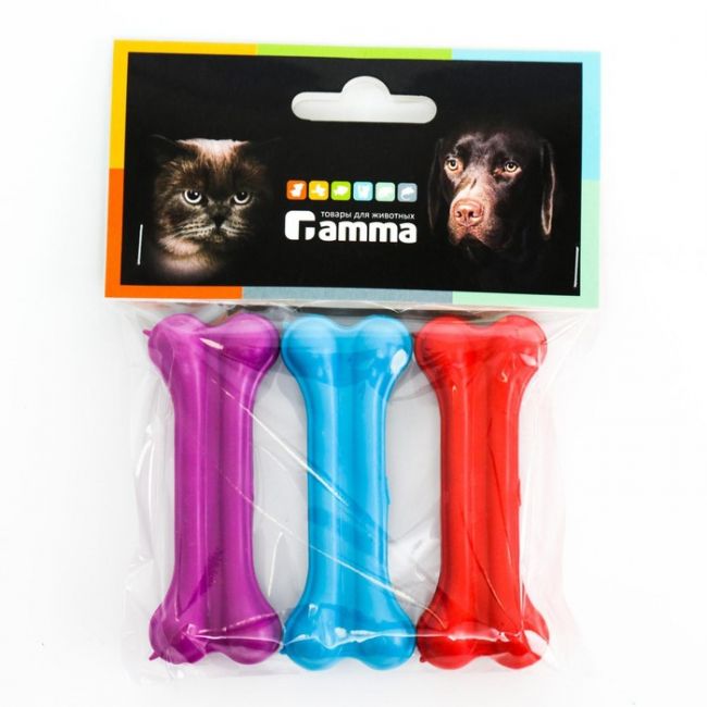 Набор игрушек для собак Gamma "Кость литая №1", каучук, микс цветов, 3 шт по 7,5 см Набор игрушек для собак Gamma "Кость литая №1", каучук, микс цветов, 3 шт по 7,5 см