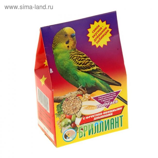 Корм "Бриллиант" для попугаев, с фруктово-овощными добавками, 400 г Корм "Бриллиант" для попугаев, с фруктово-овощными добавками, 400 г