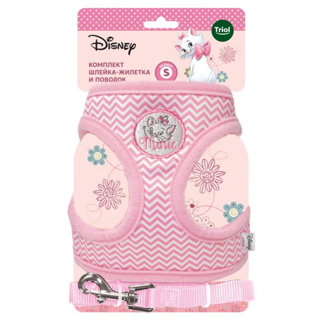 Комплект мягкая шлейка-жилетка и подводок для кошек Disney Marie S, обхват груди 400мм