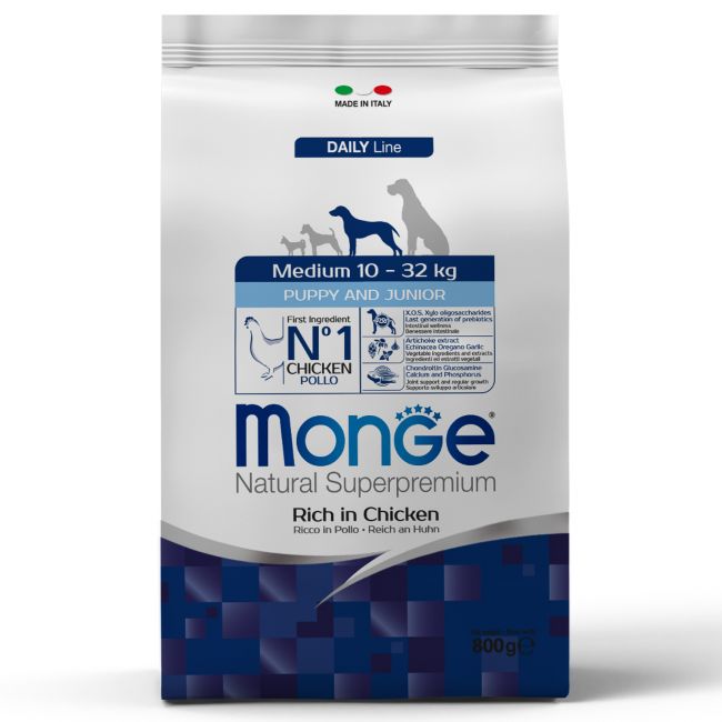 Сухой корм Monge Dog Daily Line Medium для щенков средних пород, из курицы 800 г Сухой корм Monge Dog Daily Line Medium для щенков средних пород, из курицы 800 г