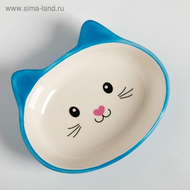 Миска керамическая овальная "Кошачья мордочка", 14 х 12 х 3,5 см, 200 мл, синяя Миска керамическая овальная "Кошачья мордочка", 14 х 12 х 3,5 см, 200 мл, синяя