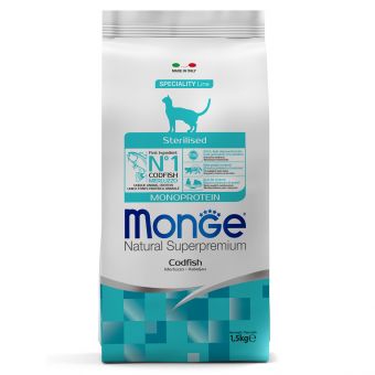 Сухой корм Monge Cat Speciality Line Monoprotein Sterilised для стерилизованных кошек, из трески 1,5 кг Сухой корм Monge Cat Speciality Line Monoprotein Sterilised для стерилизованных кошек, из трески 1,5 кг