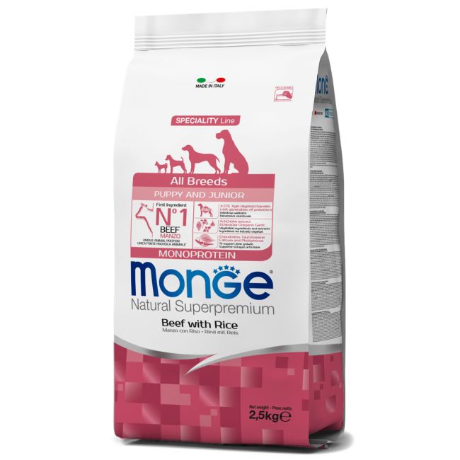 Сухой корм Monge Dog Speciality Line Monoprotein Puppy & Junior корм для щенков всех пород, из говядины с рисом 2,5 кг