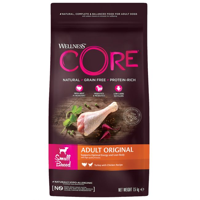 Сухой корм CORE для взрослых собак мелких пород, из индейки с курицей 1,5 кг Сухой корм CORE для взрослых собак мелких пород, из индейки с курицей 1,5 кг
