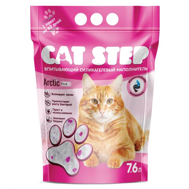 Наполнитель впитывающий силикагелевый CAT STEP Arctic Pink, 7,6 л Наполнитель впитывающий силикагелевый CAT STEP Arctic Pink, 7,6 л