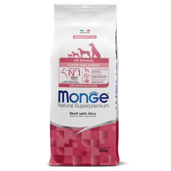 Сухой корм Monge Dog Speciality Line Monoprotein Puppy & Junior корм для щенков всех пород, из говядины с рисом 12 кг