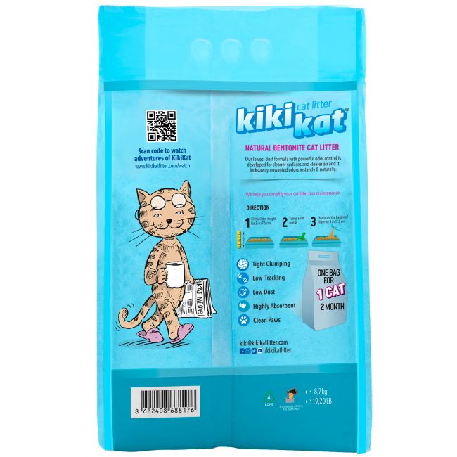 Бентонитовый наполнитель для кошачьего туалета "KikiKat" супер-белый комкующийся с ароматом "Горная свежесть" 10 л.