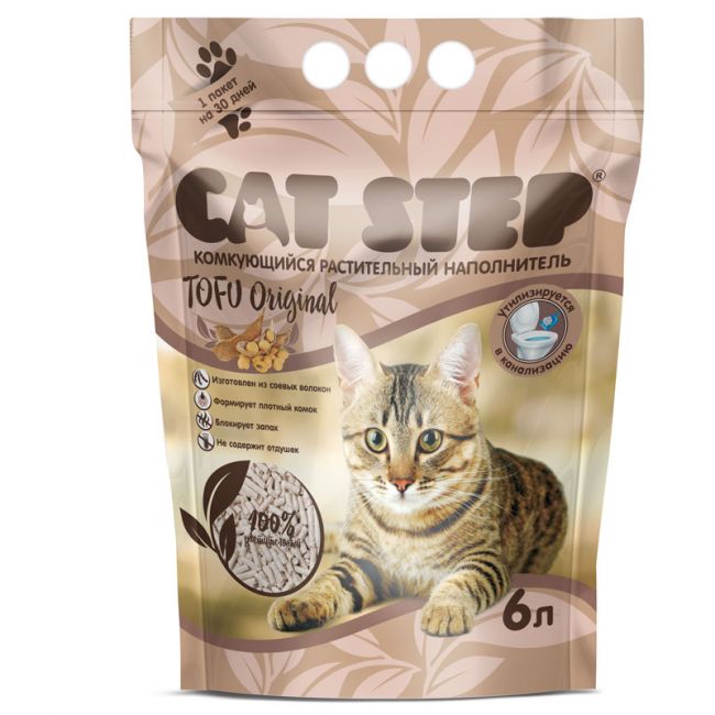 Наполнитель комкующийся растительный CAT STEP Tofu Original, 6 л Наполнитель комкующийся растительный CAT STEP Tofu Original, 6 л