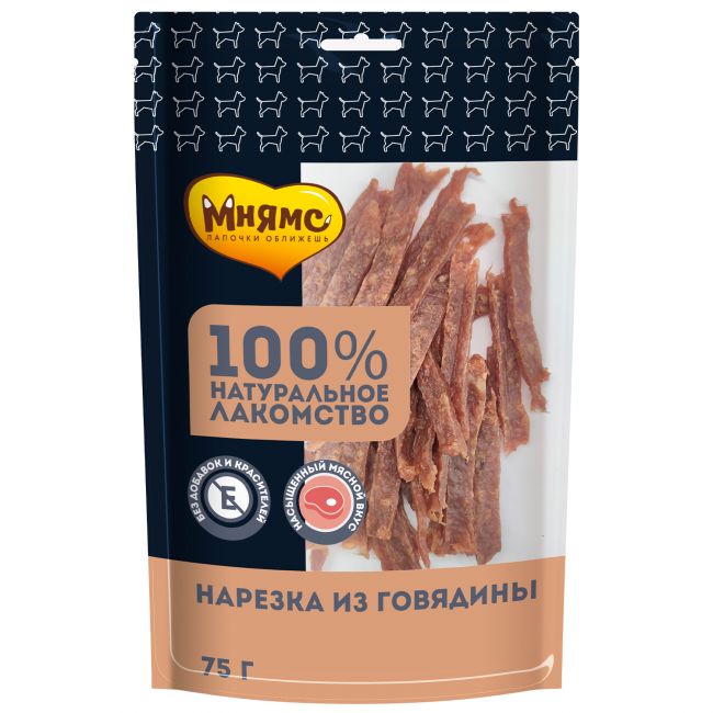 Лакомство Мнямс для собак Нарезка из говядины 75г Лакомство Мнямс для собак Нарезка из говядины 75г