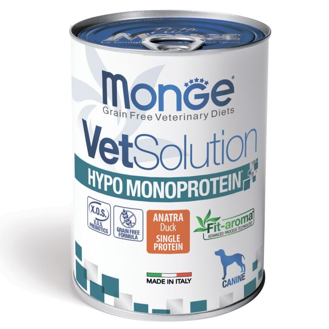 Ветеринарная диета Monge VetSolution Dog Hypo Monoprotein DUCK Гипо монопротеин с уткой для собак для снижения реакции пищевой непереносимости 400 г