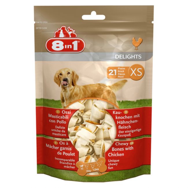 8in1 DELIGHTS XS косточки с куриным мясом для мелких собак 7,5 см 21 шт (пакет) 8in1 DELIGHTS XS косточки с куриным мясом для мелких собак 7,5 см 21 шт (пакет)