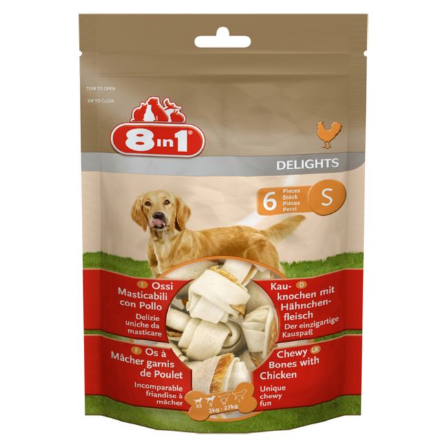 8in1 DELIGHTS S косточки с куриным мясом для мелких и средних собак 11 см 6 шт (пакет) 8in1 DELIGHTS S косточки с куриным мясом для мелких и средних собак 11 см 6 шт (пакет)
