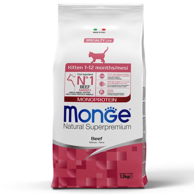 Сухой корм Monge Cat Speciality Line Monoprotein для котят и беременных кошек, из говядины 1,5 кг Сухой корм Monge Cat Speciality Line Monoprotein для котят и беременных кошек, из говядины 1,5 кг