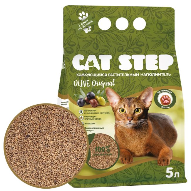 Наполнитель комкующийся растительный CAT STEP Olive Original, 5л Наполнитель комкующийся растительный CAT STEP Olive Original, 5л