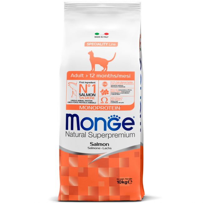 Сухой корм Monge Cat Speciality Line Monoprotein Adult для взрослых кошек, из лосося 10 кг Сухой корм Monge Cat Speciality Line Monoprotein Adult для взрослых кошек, из лосося 10 кг