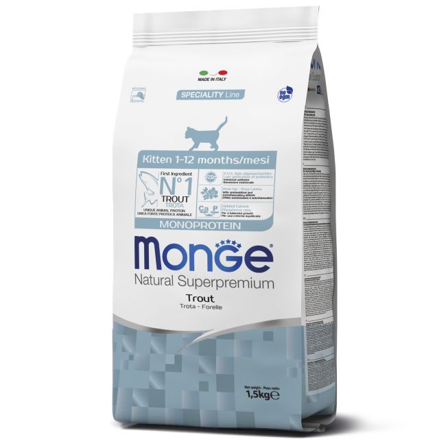 Сухой корм Monge Cat Speciality Line Monoprotein для котят и беременных кошек, из форели 1,5 кг Сухой корм Monge Cat Speciality Line Monoprotein для котят и беременных кошек, из форели 1,5 кг
