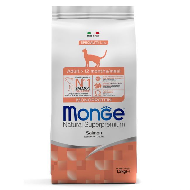 Сухой корм Monge Cat Speciality Line Monoprotein Adult для взрослых кошек, из лосося 1,5 кг Сухой корм Monge Cat Speciality Line Monoprotein Adult для взрослых кошек, из лосося 1,5 кг