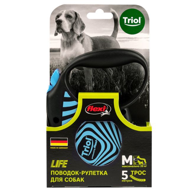 Поводок-рулетка для собак Flexi Life Geometry Blue M 5м до 20кг, трос Поводок-рулетка для собак Flexi Life Geometry Blue M 5м до 20кг, трос