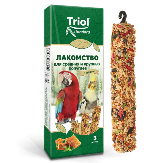 Лакомство для средних и крупных попугаев с мёдом (уп. 3 шт), 80г, Triol Standard Лакомство для средних и крупных попугаев с мёдом (уп. 3 шт), 80г, Triol Standard