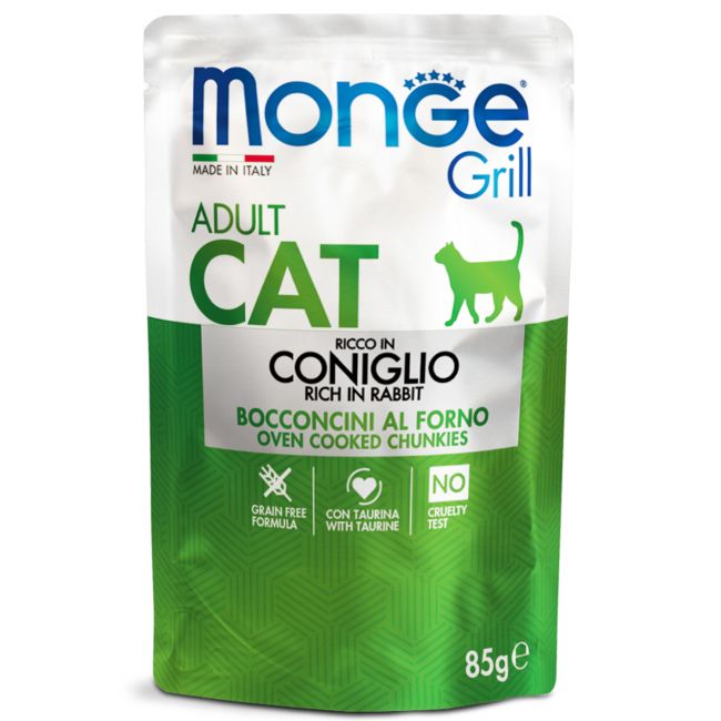 Влажный корм Monge Cat Grill для взрослых кошек, из кролика, паучи 85 г Влажный корм Monge Cat Grill для взрослых кошек, из кролика, паучи 85 г