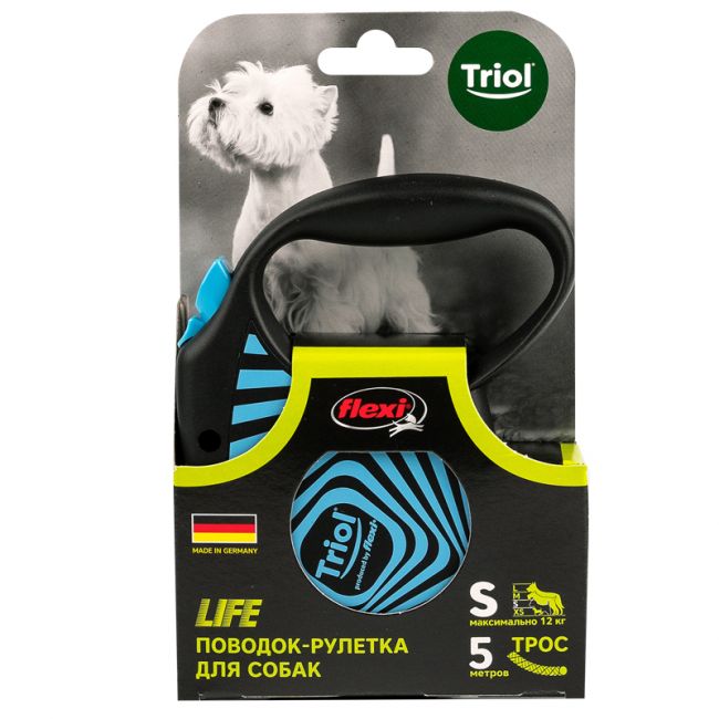 Поводок-рулетка для собак Flexi Life Geometry Blue S 5м до 12кг, трос Поводок-рулетка для собак Flexi Life Geometry Blue S 5м до 12кг, трос