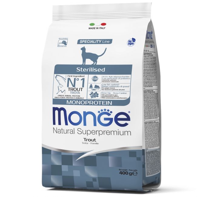 Сухой корм Monge Cat Speciality Line Monoprotein Sterilised для стерилизованных кошек, из форели 400 г Сухой корм Monge Cat Speciality Line Monoprotein Sterilised для стерилизованных кошек, из форели 400 г