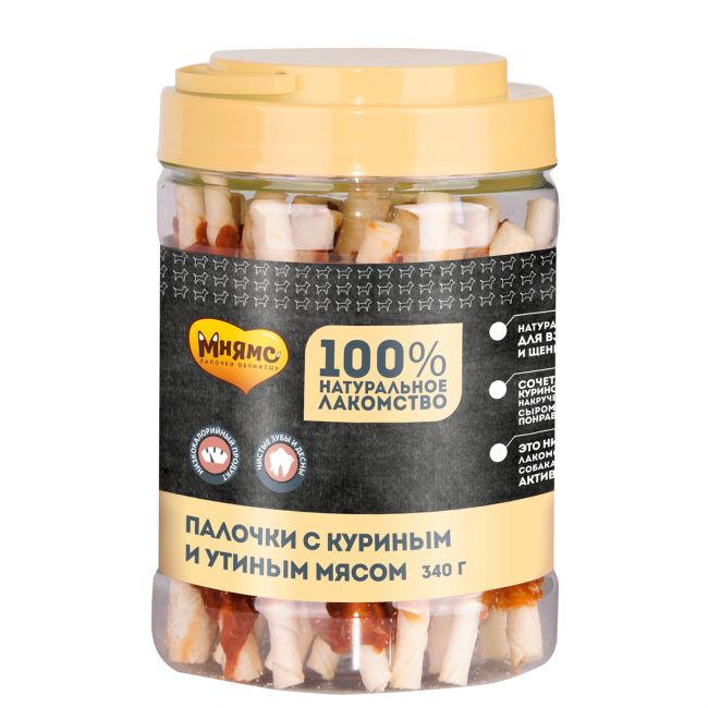 Лакомство Мнямс для собак палочки с куриным и утиным мясом 340 г Лакомство Мнямс для собак палочки с куриным и утиным мясом 340 г