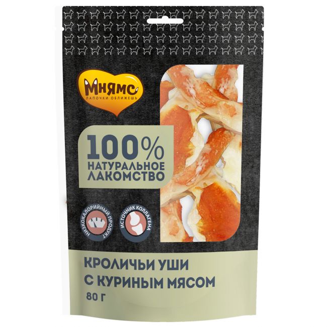 Лакомство Мнямс для собак кроличьи уши с куриным мясом 80 г Лакомство Мнямс для собак кроличьи уши с куриным мясом 80 г