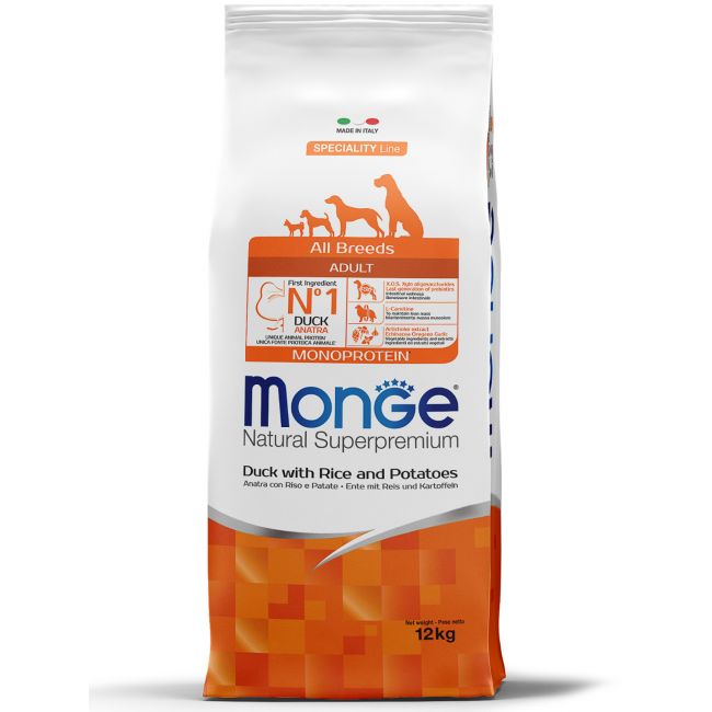 Сухой корм Monge Dog Speciality Line Monoprotein для взрослых собак всех пород, из утки с рисом и картофелем 12 кг Сухой корм Monge Dog Speciality Line Monoprotein для взрослых собак всех пород, из утки с рисом и картофелем 12 кг