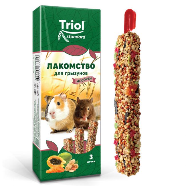 Лакомство для грызунов "Ассорти" (с фруктами, овощами и орехами), (уп. 3 шт), 75г, Тriol Standard Лакомство для грызунов "Ассорти" (с фруктами, овощами и орехами), (уп. 3 шт), 75г, Тriol Standard