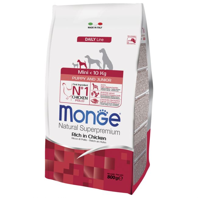 Сухой корм Monge Dog Daily Line Mini для щенков мелких пород, из курицы 800 г Сухой корм Monge Dog Daily Line Mini для щенков мелких пород, из курицы 800 г