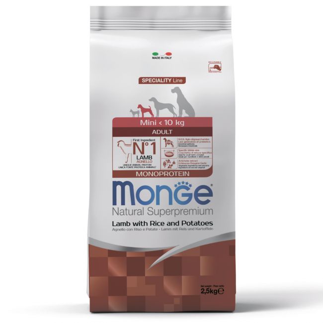 Сухой корм Monge Dog Speciality Line Monoprotein Mini для взрослых собак мелких пород, из ягненка с рисом и картофелем 2,5 кг Сухой корм Monge Dog Speciality Line Monoprotein Mini для взрослых собак мелких пород, из ягненка с рисом и картофелем 2,5 кг