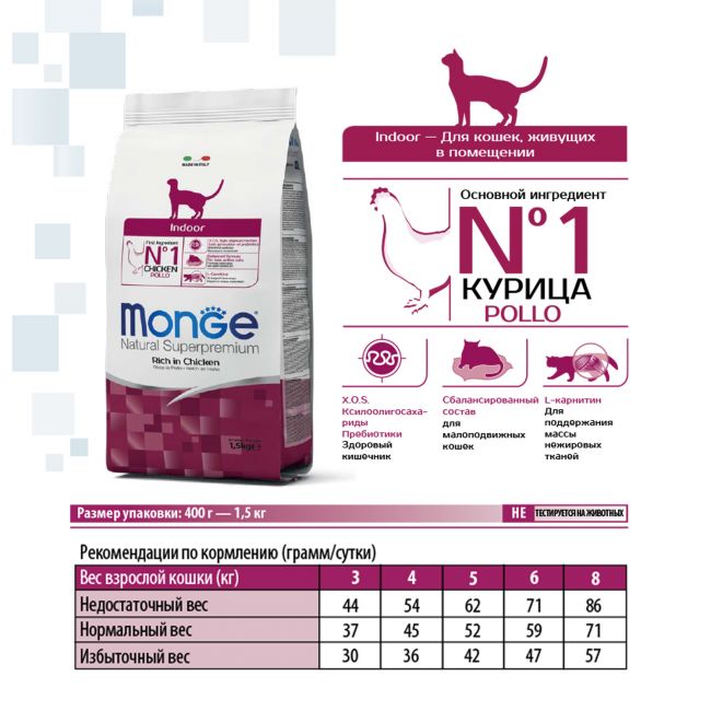 Сухой корм Monge Cat Daily Line Indoor для домашних кошек, из курицы 1,5 кг Сухой корм Monge Cat Daily Line Indoor для домашних кошек, из курицы 1,5 кг