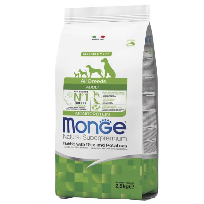 Сухой корм Monge Dog Speciality Line Monoprotein для взрослых собак всех пород,из кролика с рисом и картофелем 2,5 кг Сухой корм Monge Dog Speciality Line Monoprotein для взрослых собак всех пород,из кролика с рисом и картофелем 2,5 кг