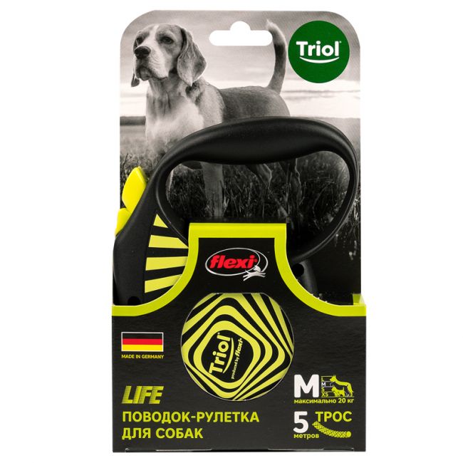 Поводок-рулетка для собак Flexi Life Geometry Yellow M 5м до 20кг, трос Поводок-рулетка для собак Flexi Life Geometry Yellow M 5м до 20кг, трос