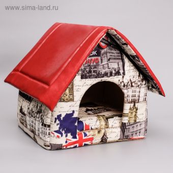 Дом с крышей из искусственной кожи, 37 х35 х 42 см, мебельная ткань, микс Дом с крышей из искусственной кожи, 37 х35 х 42 см, мебельная ткань, микс