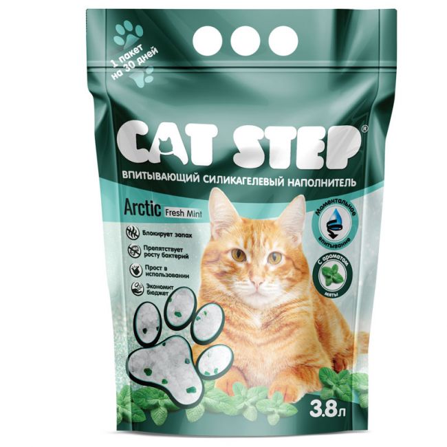 Наполнитель впитывающий силикагелевый CAT STEP Arctic Fresh Mint, 3,8 л Наполнитель впитывающий силикагелевый CAT STEP Arctic Fresh Mint, 3,8 л