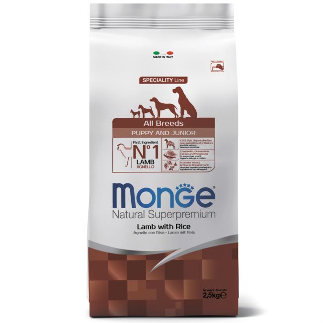 Cухой корм Monge Dog Speciality Line Puppy&Junior корм для щенков всех пород, из ягненка с рисом и картофелем 2,5 кг Cухой корм Monge Dog Speciality Line Puppy&Junior корм для щенков всех пород, из ягненка с рисом и картофелем 2,5 кг