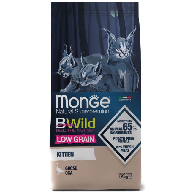 Сухой корм Monge Cat BWild LOW GRAIN Kitten, для котят, низкозерновой, из мяса гуся 1,5 кг Сухой корм Monge Cat BWild LOW GRAIN Kitten, для котят, низкозерновой, из мяса гуся 1,5 кг